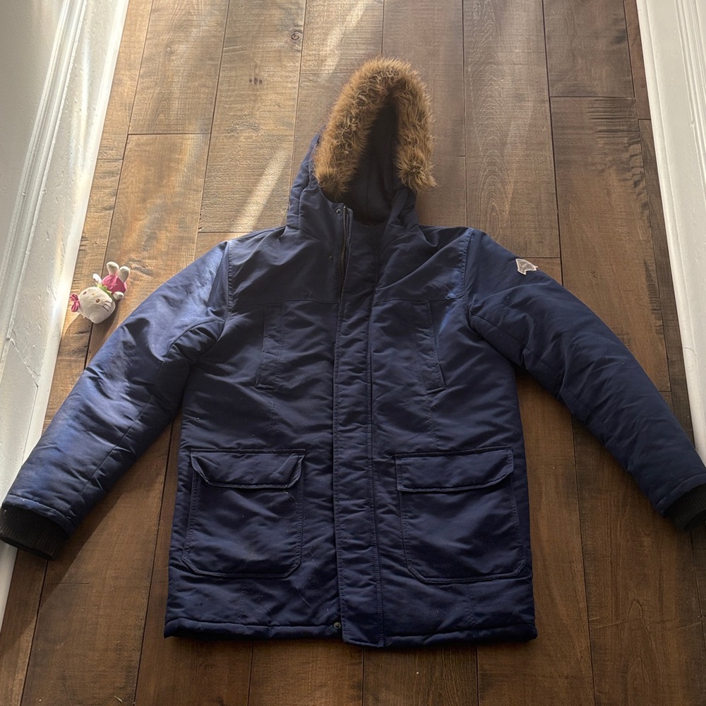 Beaver Canoe Navy Parka with Faux Fur Hood
